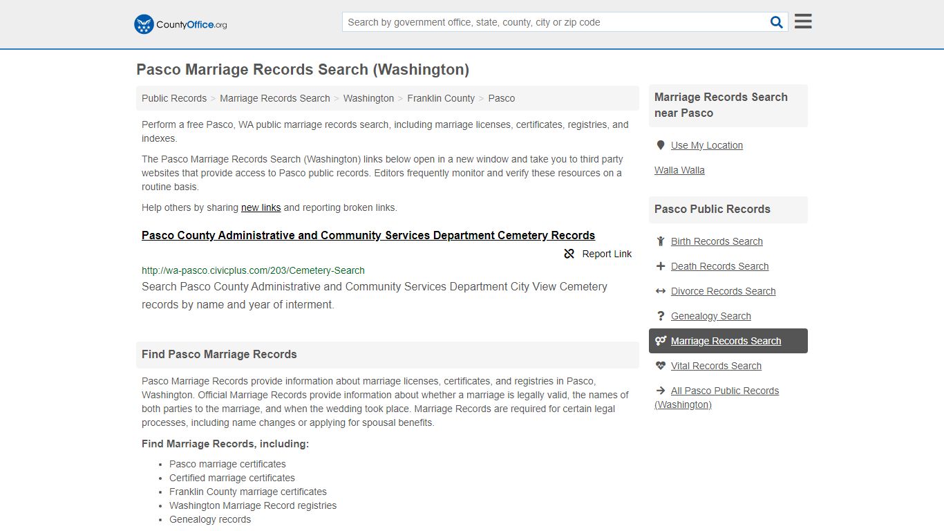 Pasco Marriage Records Search (Washington) - County Office